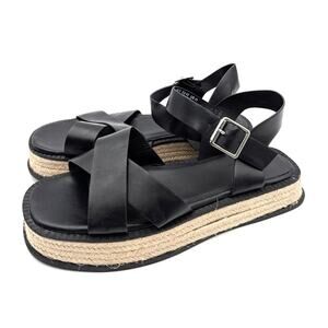 Topshop Jenna Espadrille Platform Strappy Sandals Women's Black Size US11 EU42